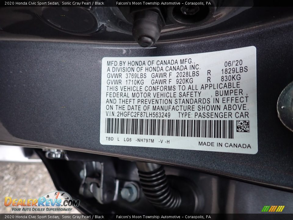 2020 Honda Civic Sport Sedan Sonic Gray Pearl / Black Photo #13