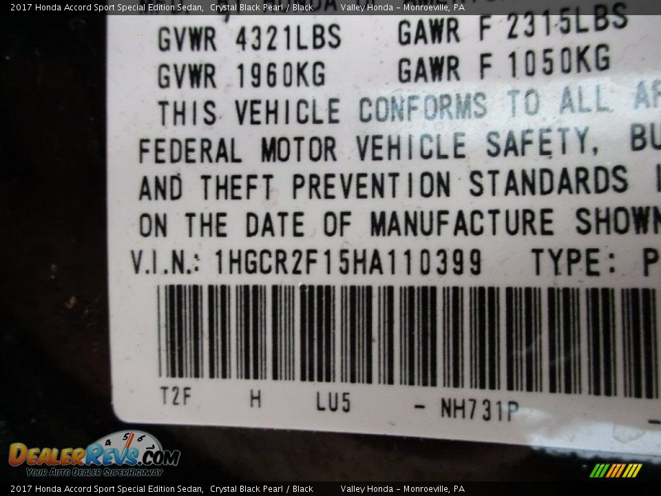 2017 Honda Accord Sport Special Edition Sedan Crystal Black Pearl / Black Photo #19