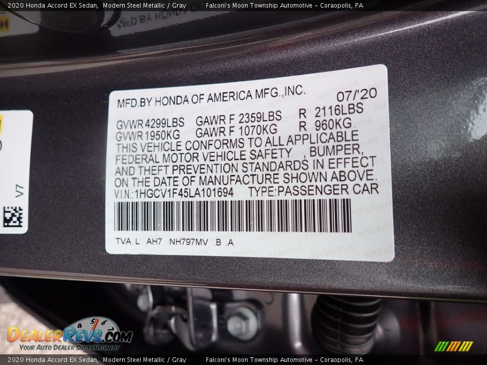 2020 Honda Accord EX Sedan Modern Steel Metallic / Gray Photo #12