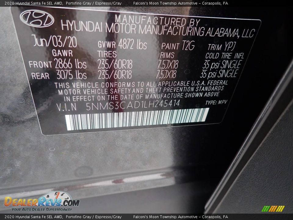 2020 Hyundai Santa Fe SEL AWD Portofino Gray / Espresso/Gray Photo #11