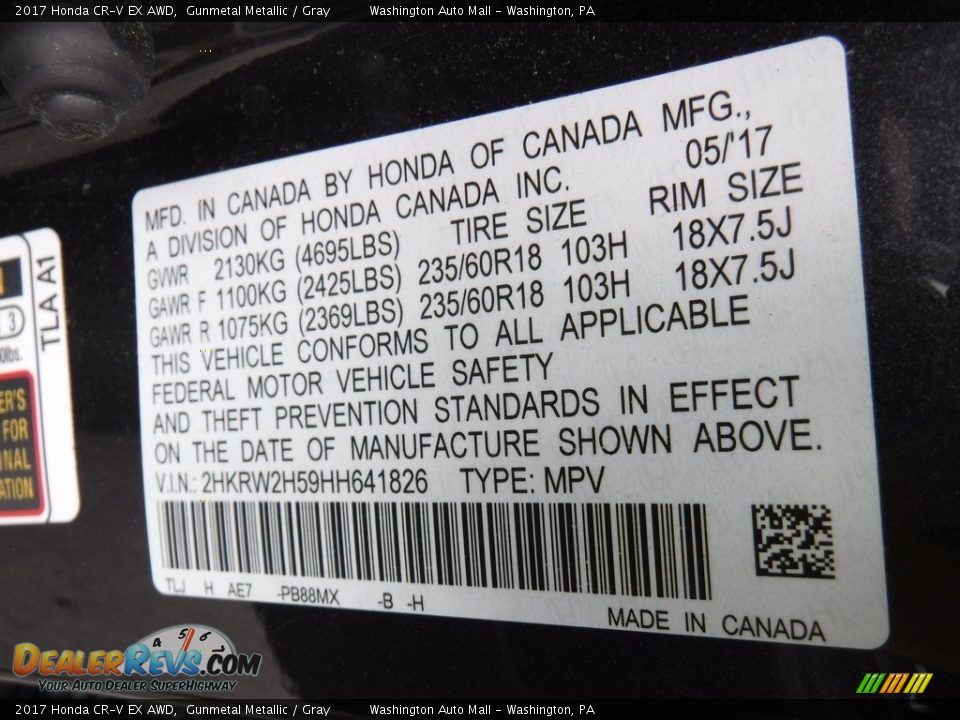 2017 Honda CR-V EX AWD Gunmetal Metallic / Gray Photo #26