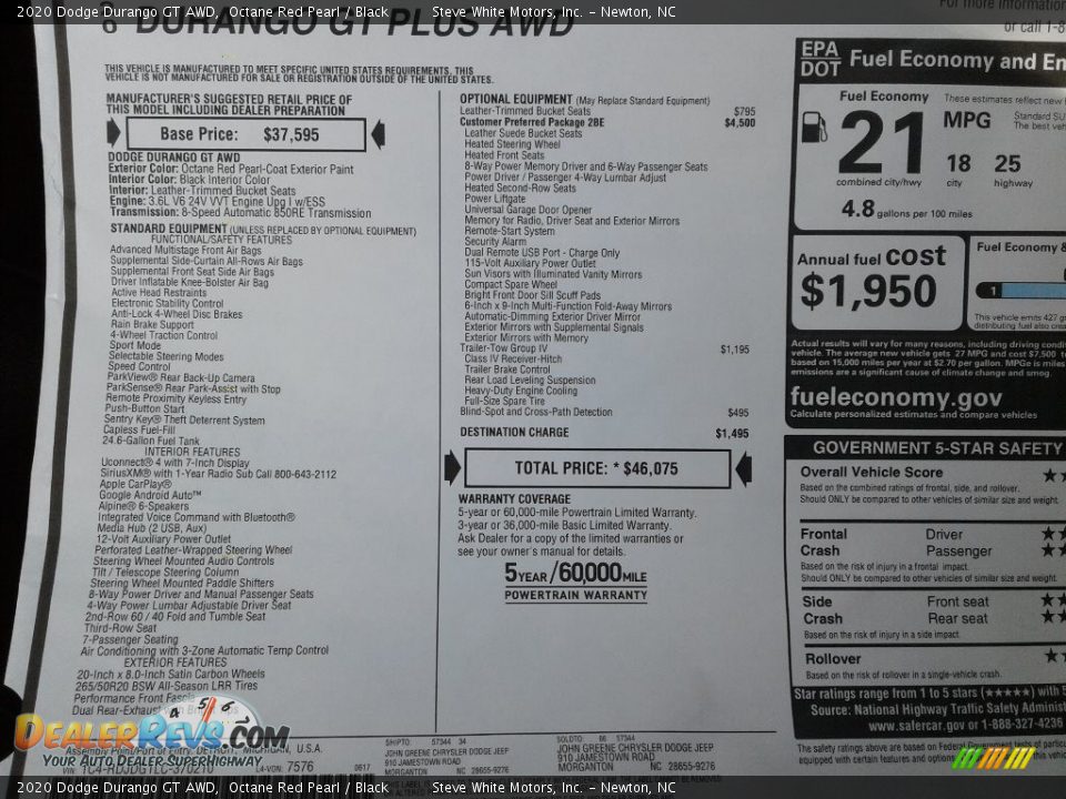 2020 Dodge Durango GT AWD Octane Red Pearl / Black Photo #32