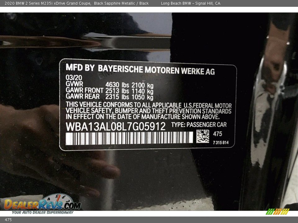 BMW Color Code 475 Black Sapphire Metallic