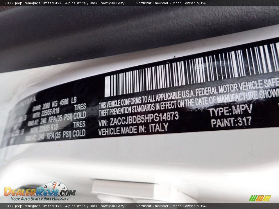 2017 Jeep Renegade Limited 4x4 Alpine White / Bark Brown/Ski Grey Photo #28