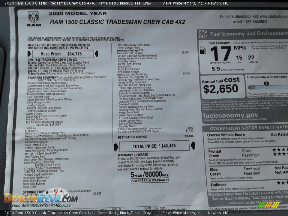 2020 Ram 1500 Classic Tradesman Crew Cab 4x4 Window Sticker Photo #27