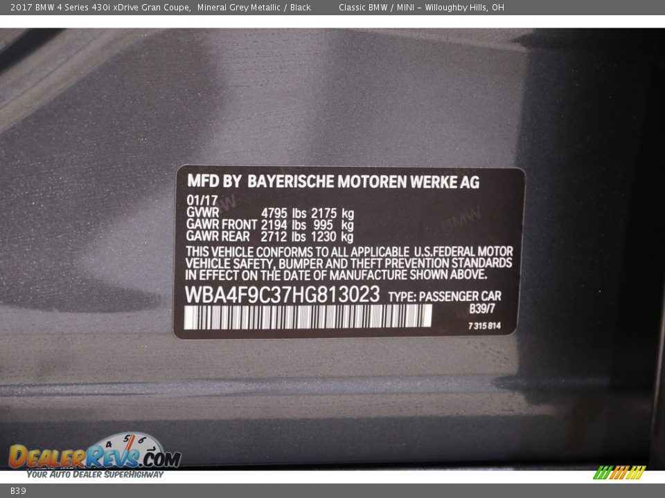 BMW Color Code B39 Mineral Grey Metallic