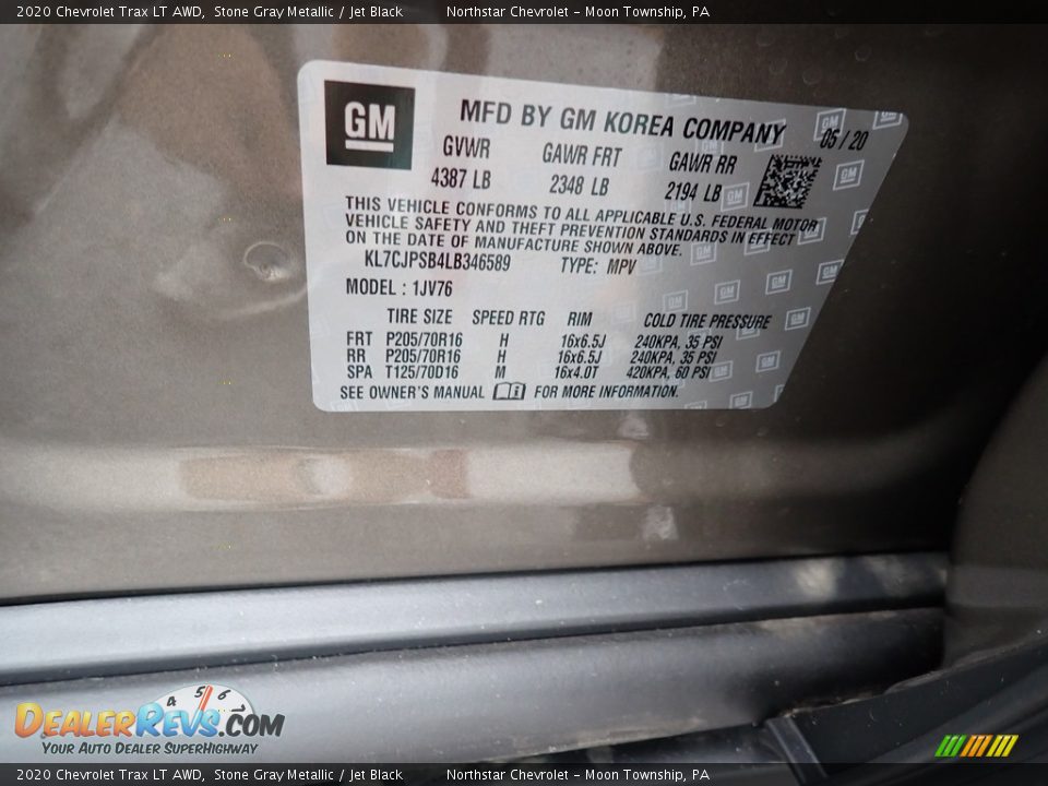 2020 Chevrolet Trax LT AWD Stone Gray Metallic / Jet Black Photo #15