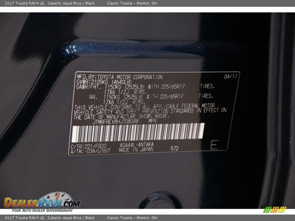 2017 Toyota RAV4 LE Galactic Aqua Mica / Black Photo #19
