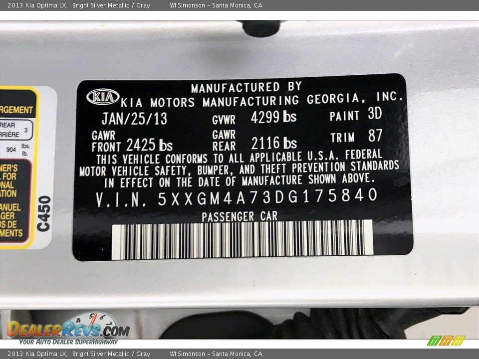 2013 Kia Optima LX Bright Silver Metallic / Gray Photo #24