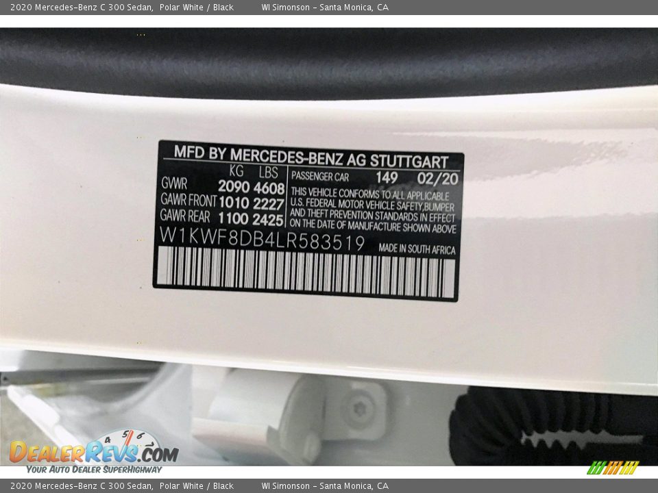 2020 Mercedes-Benz C 300 Sedan Polar White / Black Photo #12