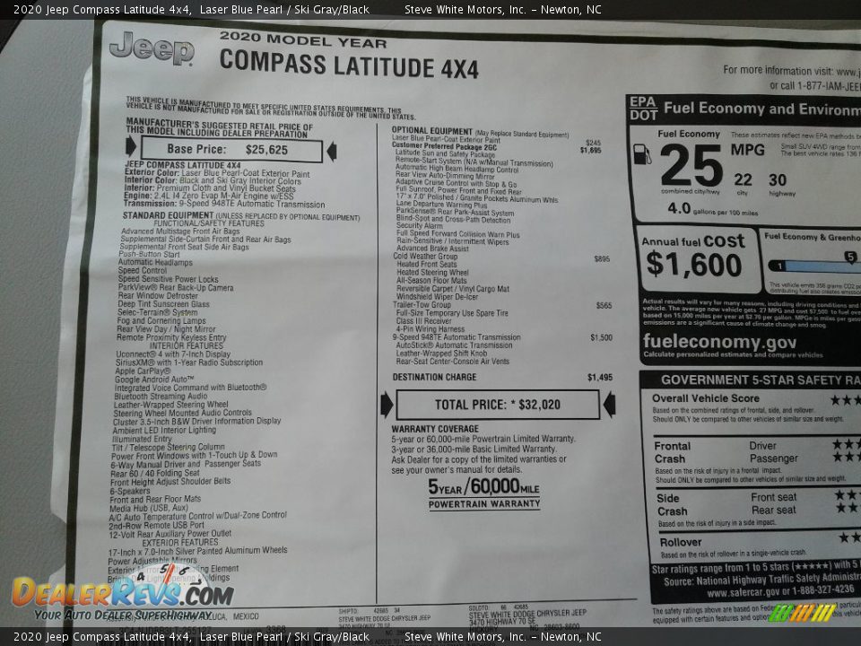 2020 Jeep Compass Latitude 4x4 Laser Blue Pearl / Ski Gray/Black Photo #28