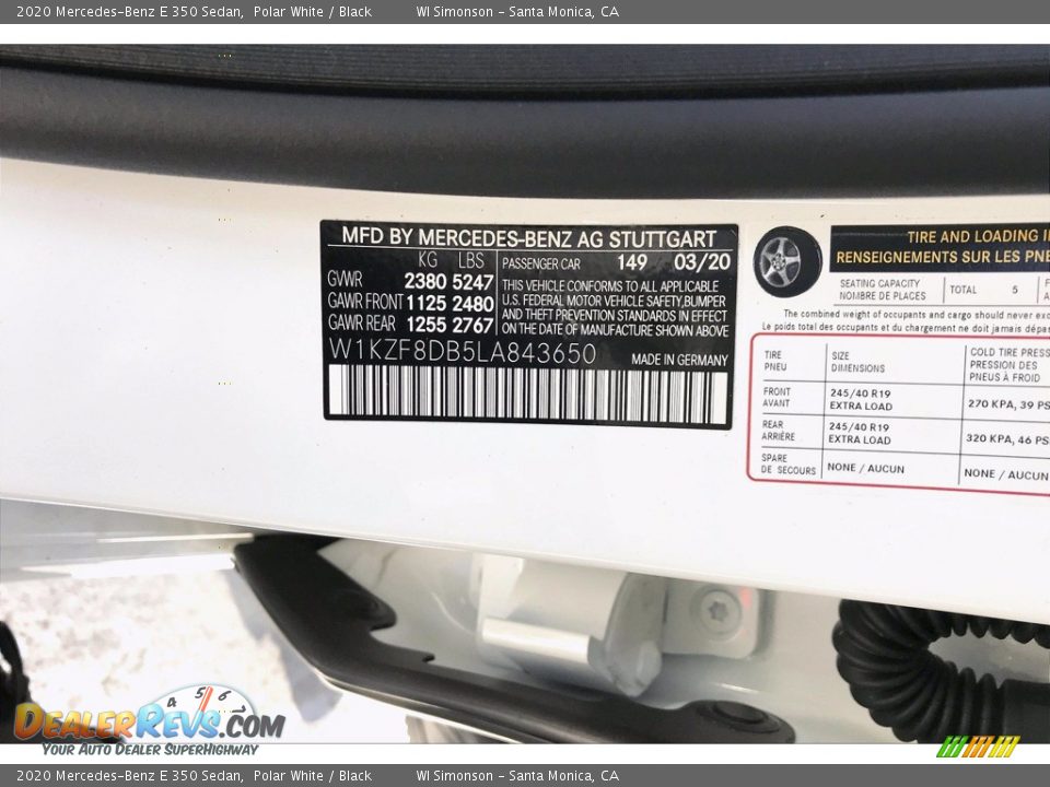 2020 Mercedes-Benz E 350 Sedan Polar White / Black Photo #11