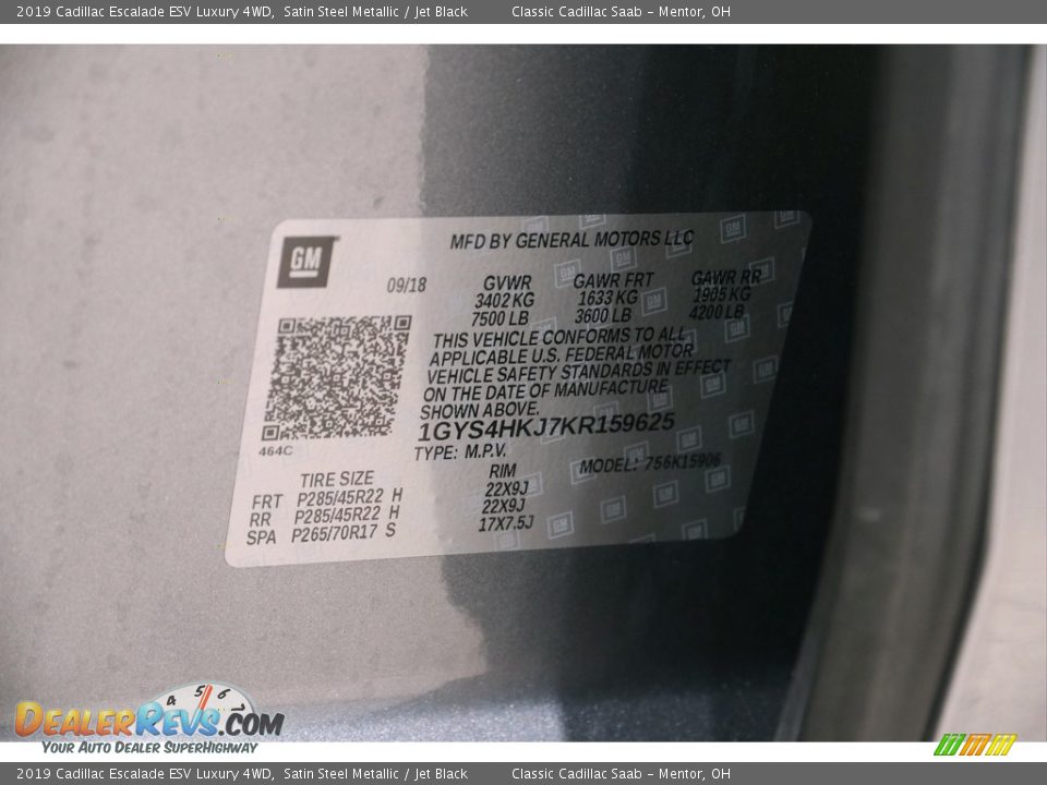 2019 Cadillac Escalade ESV Luxury 4WD Satin Steel Metallic / Jet Black Photo #26