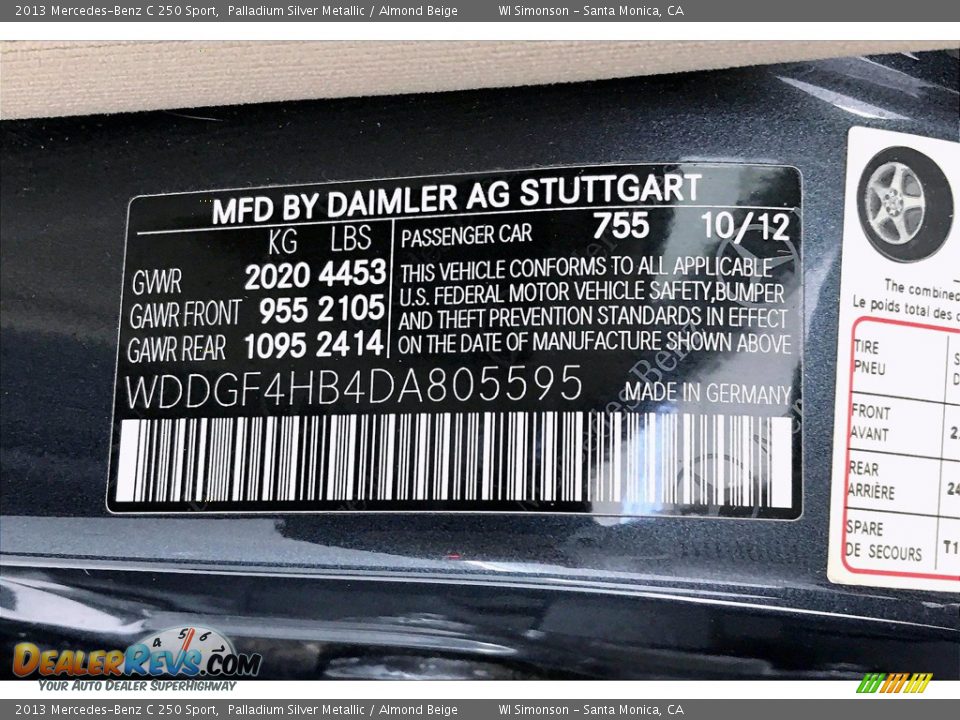 2013 Mercedes-Benz C 250 Sport Palladium Silver Metallic / Almond Beige Photo #24
