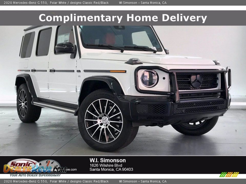 2020 Mercedes-Benz G 550 Polar White / designo Classic Red/Black Photo #1