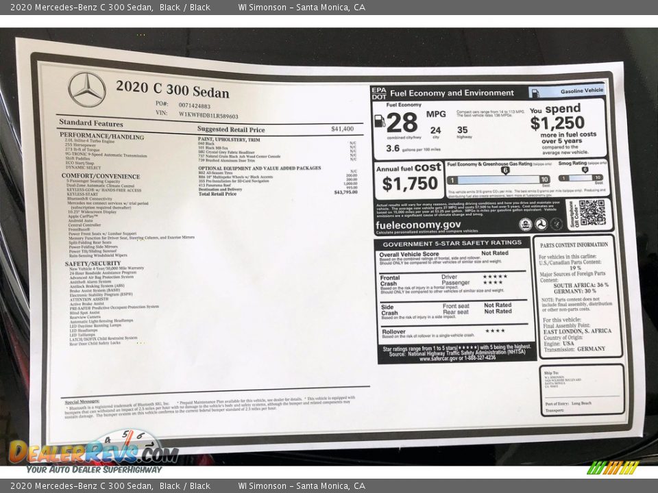 2020 Mercedes-Benz C 300 Sedan Black / Black Photo #11