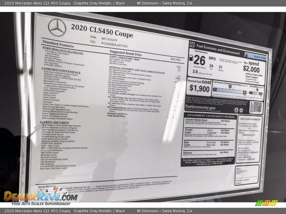 2020 Mercedes-Benz CLS 450 Coupe Window Sticker Photo #10