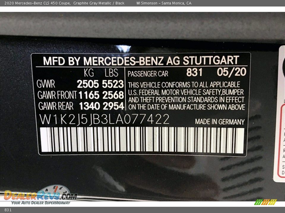 Mercedes-Benz Color Code 831 Graphite Gray Metallic