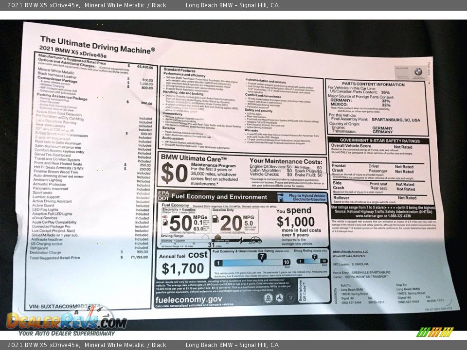 2021 BMW X5 xDrive45e Window Sticker Photo #17