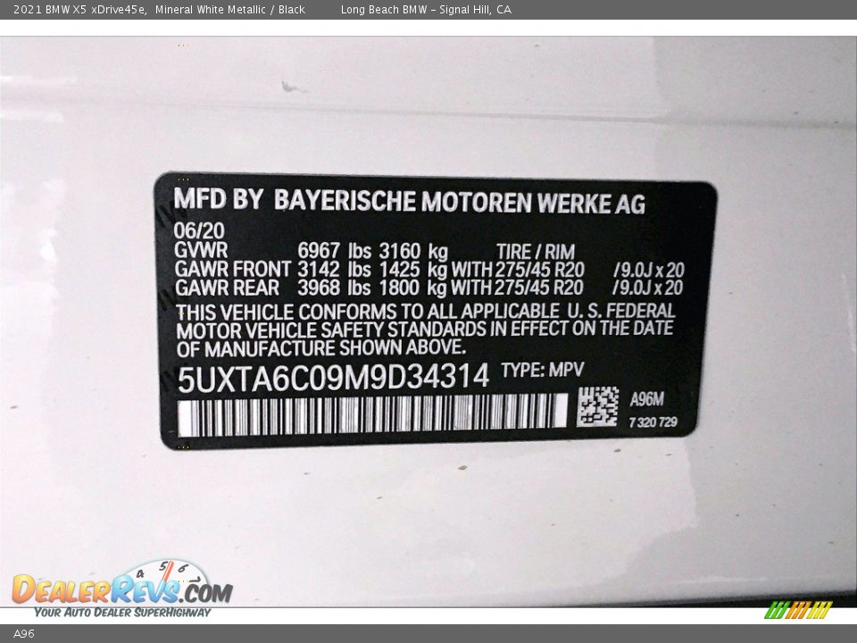 BMW Color Code A96 Mineral White Metallic