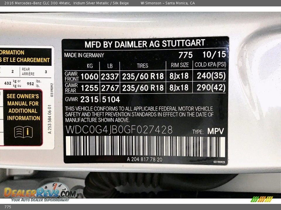 Mercedes-Benz Color Code 775 Iridium Silver Metallic