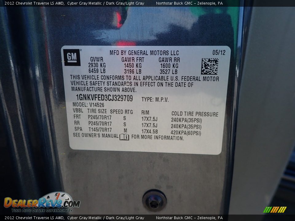 2012 Chevrolet Traverse LS AWD Cyber Gray Metallic / Dark Gray/Light Gray Photo #15