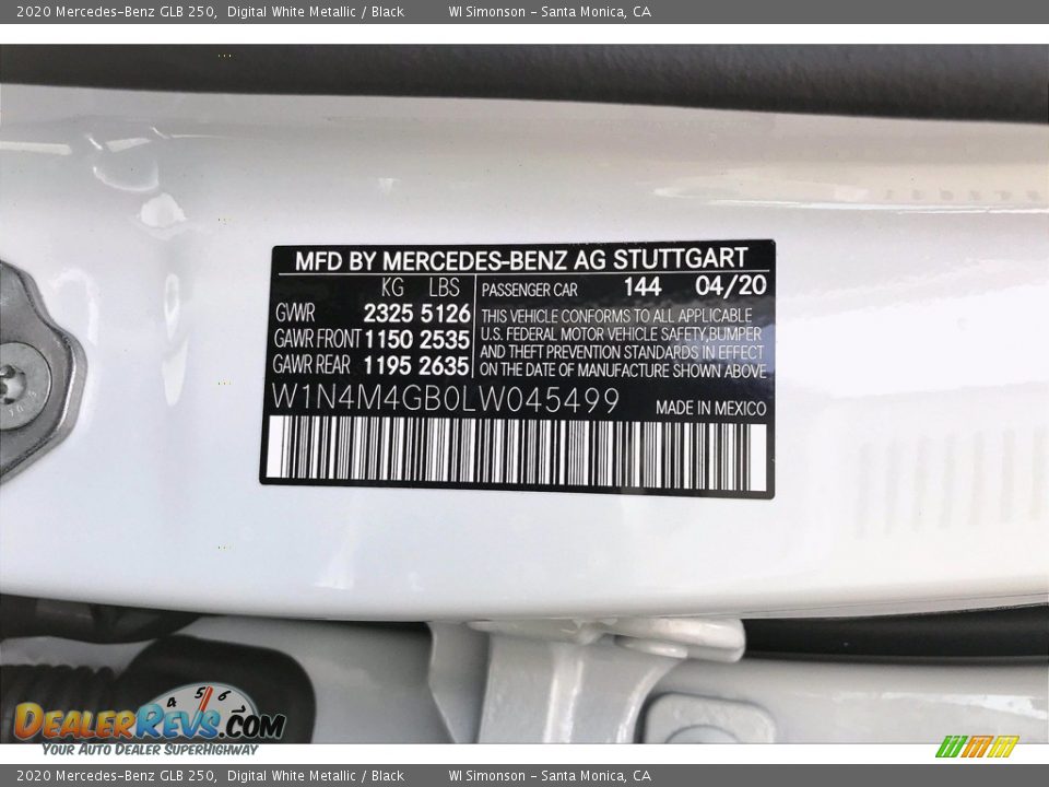 2020 Mercedes-Benz GLB 250 Digital White Metallic / Black Photo #11
