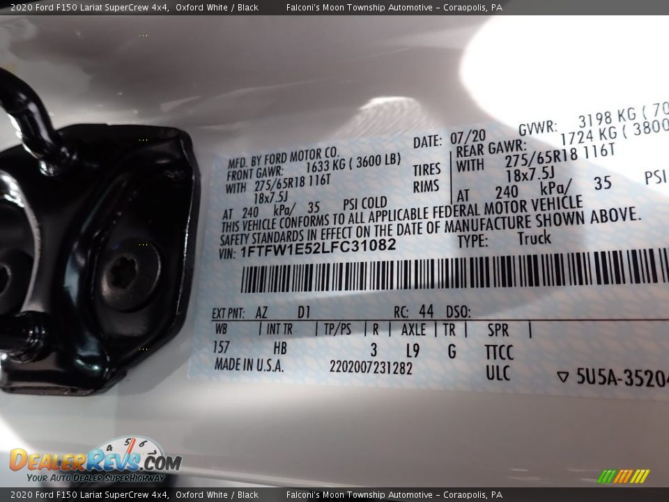 2020 Ford F150 Lariat SuperCrew 4x4 Oxford White / Black Photo #11
