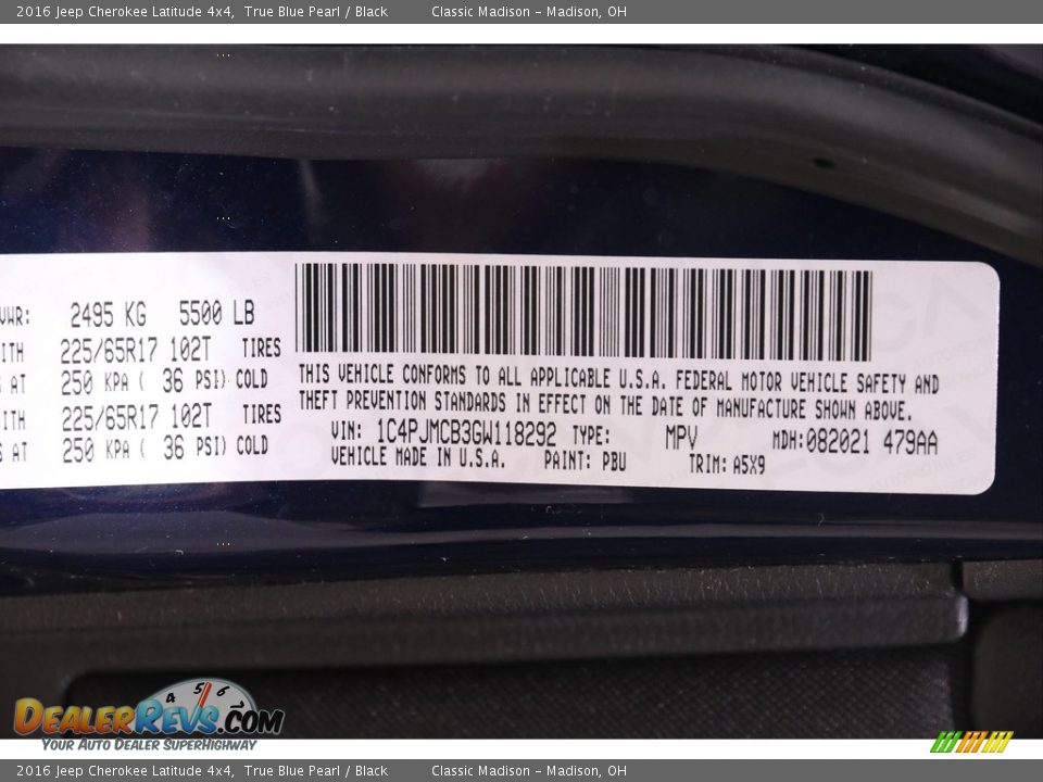 2016 Jeep Cherokee Latitude 4x4 True Blue Pearl / Black Photo #23