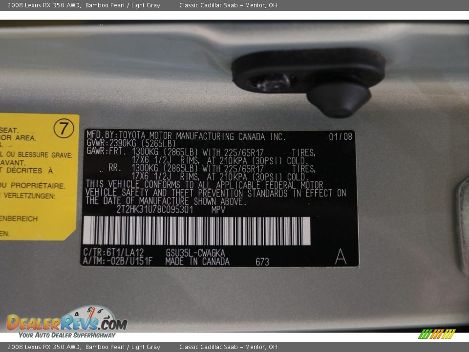 2008 Lexus RX 350 AWD Bamboo Pearl / Light Gray Photo #25