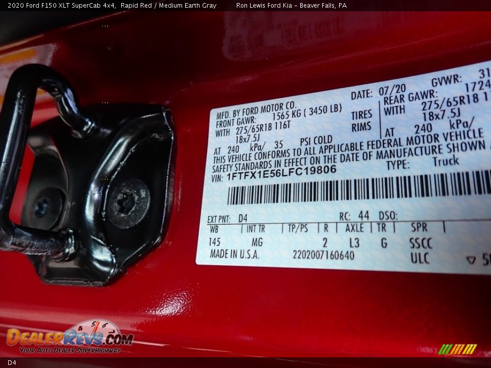 Ford Color Code D4 Rapid Red
