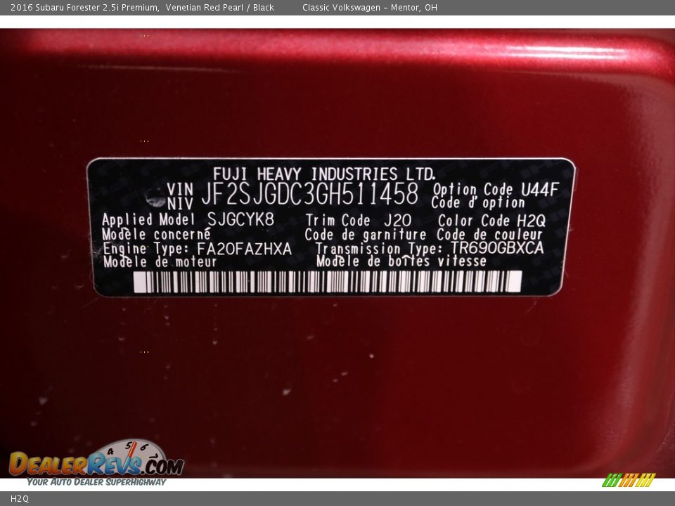 Subaru Color Code H2Q Venetian Red Pearl