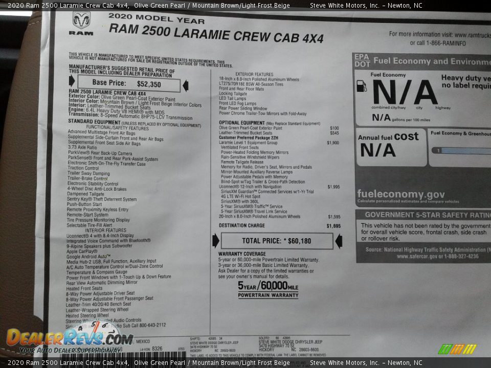 2020 Ram 2500 Laramie Crew Cab 4x4 Window Sticker Photo #33