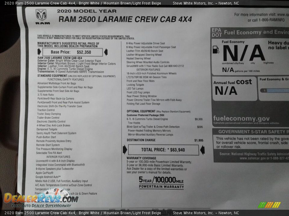 2020 Ram 2500 Laramie Crew Cab 4x4 Bright White / Mountain Brown/Light Frost Beige Photo #32