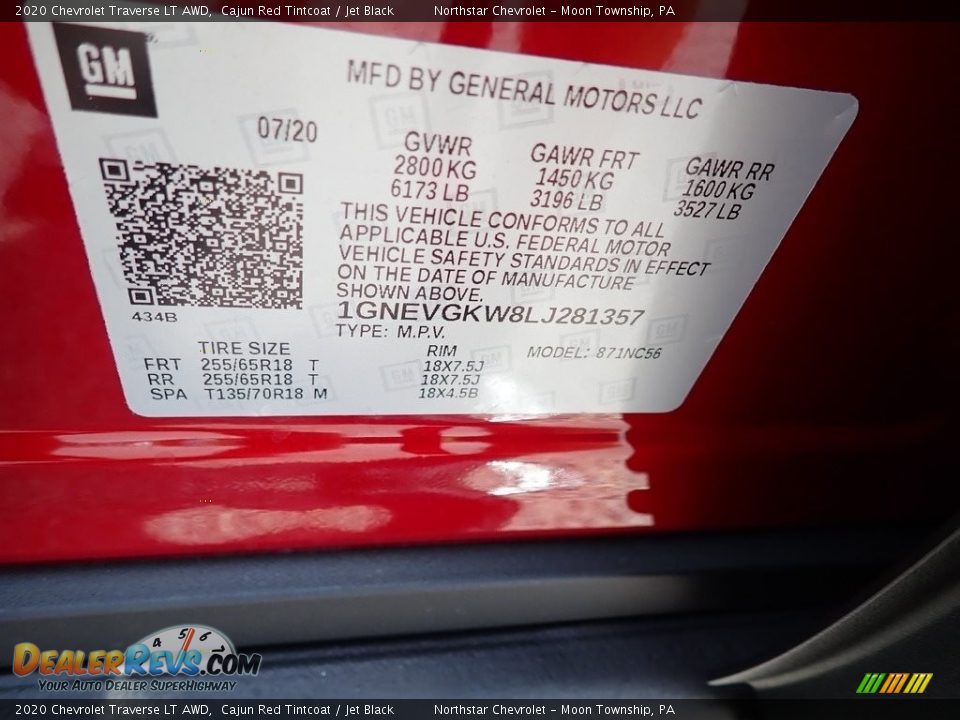2020 Chevrolet Traverse LT AWD Cajun Red Tintcoat / Jet Black Photo #17
