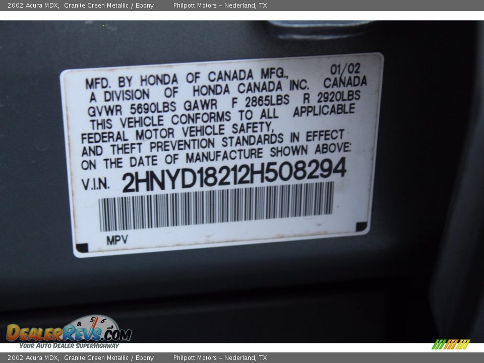 2002 Acura MDX Granite Green Metallic / Ebony Photo #32