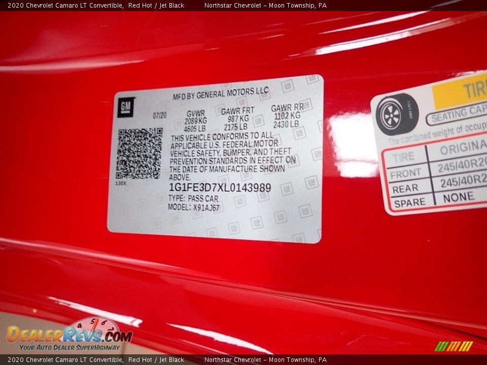 2020 Chevrolet Camaro LT Convertible Red Hot / Jet Black Photo #17