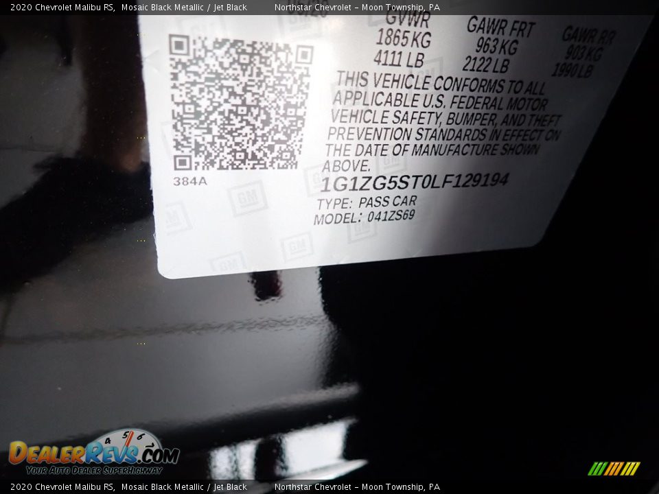 2020 Chevrolet Malibu RS Mosaic Black Metallic / Jet Black Photo #15