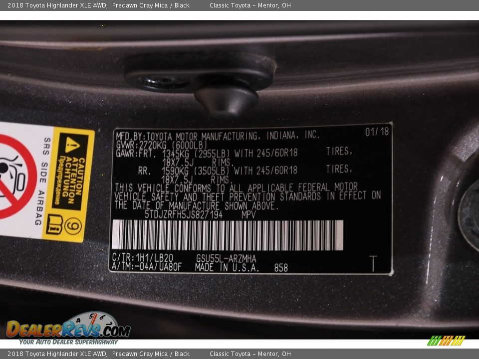 2018 Toyota Highlander XLE AWD Predawn Gray Mica / Black Photo #30