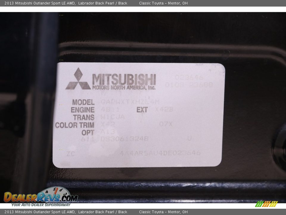 2013 Mitsubishi Outlander Sport LE AWD Labrador Black Pearl / Black Photo #20