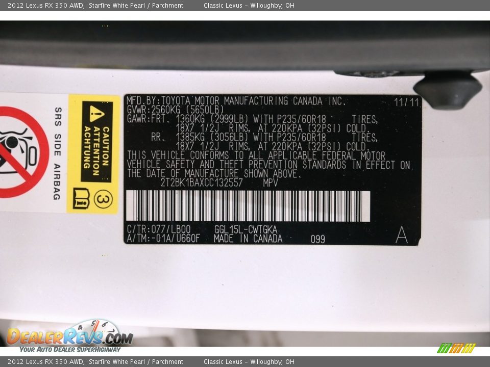 2012 Lexus RX 350 AWD Starfire White Pearl / Parchment Photo #23