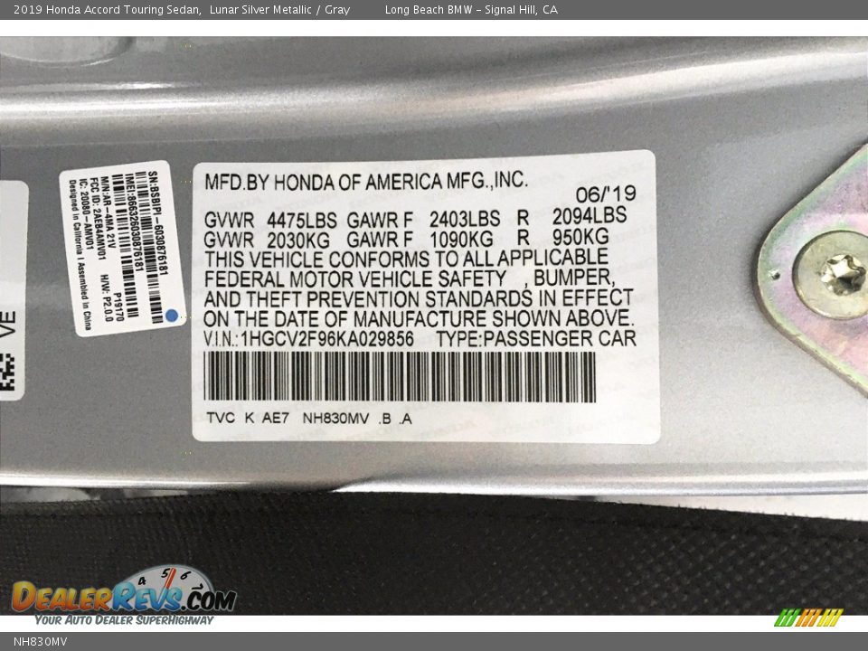 Honda Color Code NH830MV Lunar Silver Metallic