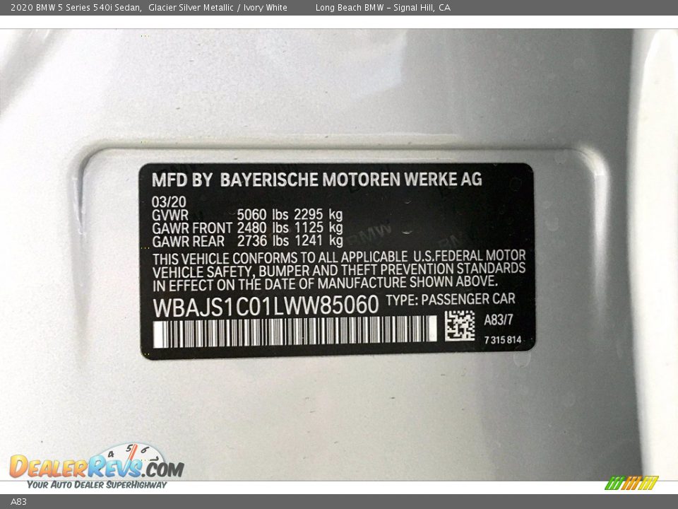 BMW Color Code A83 Glacier Silver Metallic