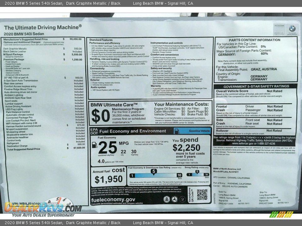 2020 BMW 5 Series 540i Sedan Dark Graphite Metallic / Black Photo #17