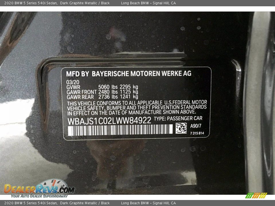 2020 BMW 5 Series 540i Sedan Dark Graphite Metallic / Black Photo #18