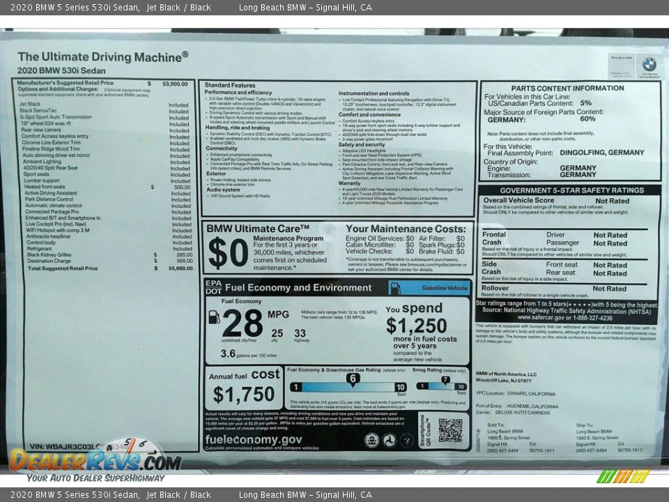 2020 BMW 5 Series 530i Sedan Jet Black / Black Photo #17