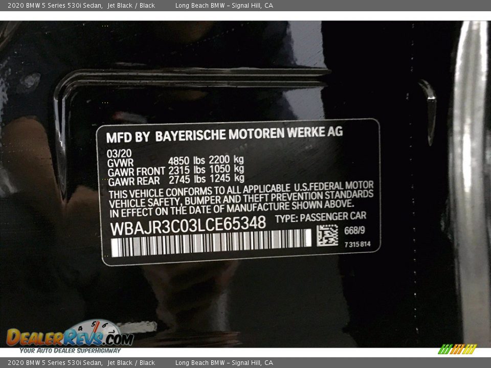 2020 BMW 5 Series 530i Sedan Jet Black / Black Photo #18