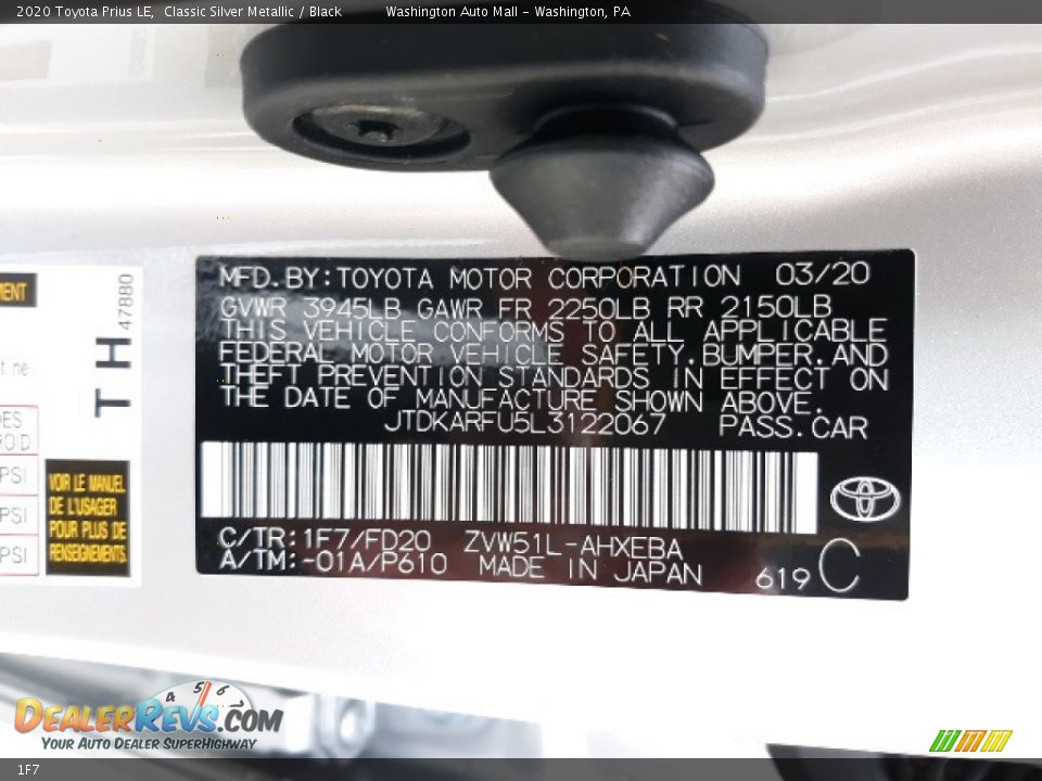 Toyota Color Code 1F7 Classic Silver Metallic