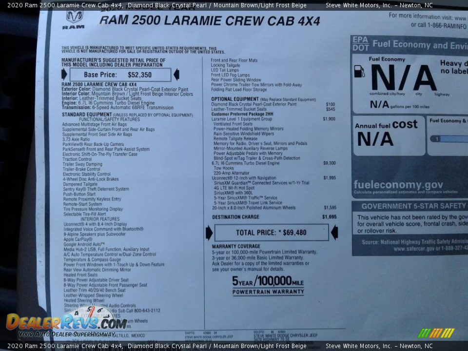 2020 Ram 2500 Laramie Crew Cab 4x4 Diamond Black Crystal Pearl / Mountain Brown/Light Frost Beige Photo #33