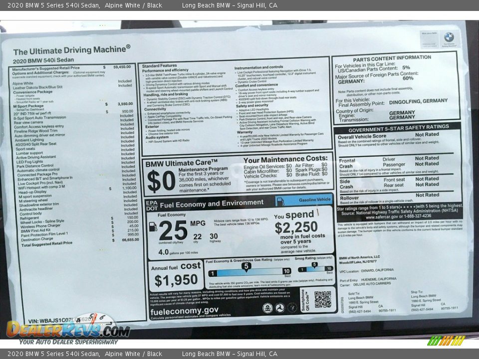 2020 BMW 5 Series 540i Sedan Alpine White / Black Photo #17